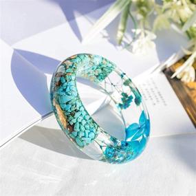 img 2 attached to 🌸 Natural Dry Pressed Flower Bracelet: Handcrafted Wood Resin, Plastic Acrylic Chunky Statement Bangle for Women & Girls - Costume Wrist Cuffs, Tropical Jewelry by IDesign