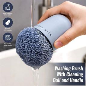 img 3 attached to 🧽 Versatile Non-Scratch Kitchen Dish Scrub Brush Set - Palm Held with 2 PP Scouring Scrubby Pads for Gentle Cleaning of Vegetables, Coated Dishes, Metal Pots, and More! (Blue)