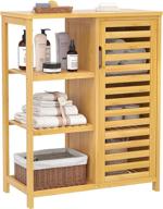 bamboo bathroom cabinet: floor freestanding storage organizer with shutter door & shelves for home living room, entryway, kitchen - homykic natural cabinet logo