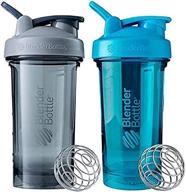 🍶 24oz blenderbottle pro series shaker bottle 2-pack - blenderball, rounded base, spoutguard - grey & blue logo