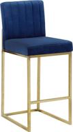 meridian furniture giselle collection: modern velvet upholstered counter stool with gold metal base – navy logo