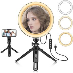 img 4 attached to 💡 10-Inch LED Selfie Ring Light with Detachable Mirror for Makeup, Live Streaming, and YouTube Videos - Tabletop LED Camera Light with Cell Phone Holder & Tripod Stand - Mini Dimmable Lamp with 3 Light Modes