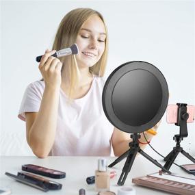 img 1 attached to 💡 10-Inch LED Selfie Ring Light with Detachable Mirror for Makeup, Live Streaming, and YouTube Videos - Tabletop LED Camera Light with Cell Phone Holder & Tripod Stand - Mini Dimmable Lamp with 3 Light Modes