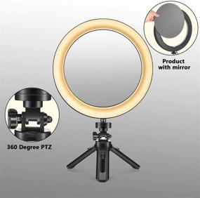 img 2 attached to 💡 10-Inch LED Selfie Ring Light with Detachable Mirror for Makeup, Live Streaming, and YouTube Videos - Tabletop LED Camera Light with Cell Phone Holder & Tripod Stand - Mini Dimmable Lamp with 3 Light Modes
