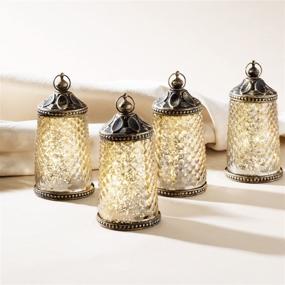 img 2 attached to 🏮 Set of 4 Mini Gold Mercury Glass Lanterns - Warm White LED Lights, 5.5 Inch Height, Antique Bronze Accents, Battery Operated - Perfect for Ramadan, Weddings, and Fall-Ready Home Decor