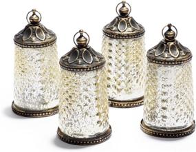 img 3 attached to 🏮 Set of 4 Mini Gold Mercury Glass Lanterns - Warm White LED Lights, 5.5 Inch Height, Antique Bronze Accents, Battery Operated - Perfect for Ramadan, Weddings, and Fall-Ready Home Decor