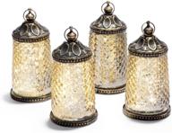 🏮 set of 4 mini gold mercury glass lanterns - warm white led lights, 5.5 inch height, antique bronze accents, battery operated - perfect for ramadan, weddings, and fall-ready home decor logo