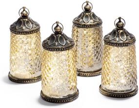 img 4 attached to 🏮 Set of 4 Mini Gold Mercury Glass Lanterns - Warm White LED Lights, 5.5 Inch Height, Antique Bronze Accents, Battery Operated - Perfect for Ramadan, Weddings, and Fall-Ready Home Decor