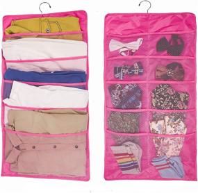 img 4 attached to Organize Your Closet Space with Amelitory Dual Side Clothing Hanging Shelves - 15 Mesh Pockets Closet Storage Organizer in Rosy Color