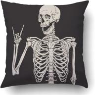 🪦 emvency decorative pillow covers - human skeleton posing isolated over black bulk - 16x16 square pillow case with zipper - home bed couch sofa car - one sided design logo