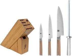 img 3 attached to 🔪 Optimized for Search: Shun Classic Blonde 5-Piece Knife Block Set - Chef’s, Utility, and Paring Knives with Honing Steel and Block; PakkaWood Handles, VG-MAX Blades, Large