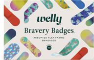 🩹 welly bravery badge box - 100 count, assorted shapes and patterns adhesive flexible fabric bandages for minor cuts, scrapes, and wounds логотип