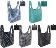 classic pattern 5 pack: foldable reusable grocery tote bags with attached pouch - waterproof, washable, durable and lightweight логотип