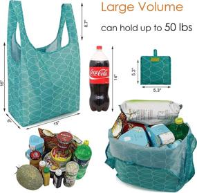 img 3 attached to Classic Pattern 5 Pack: Foldable Reusable Grocery Tote Bags with Attached Pouch - Waterproof, Washable, Durable and Lightweight