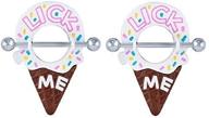 🍦 nipple ring: body accentz ice cream cone or crystal shield with 'lick me' design - surgical steel barbell piercing logo