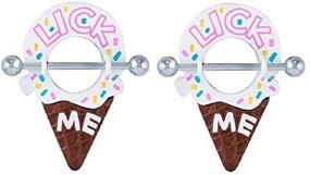 img 1 attached to 🍦 Nipple Ring: Body Accentz Ice Cream Cone or Crystal Shield with 'Lick Me' Design - Surgical Steel Barbell Piercing