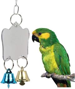 img 2 attached to 🦜 Hanging Toy Swing Mirror with Bells for Parakeet Cockatiel Conure Lovebirds Finch Canary Cage - Fun Play Toy for Pet Birds