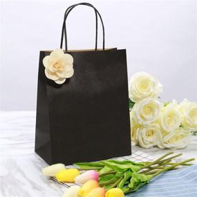 img 3 attached to 🛍️ Ronvir 8x4.75x10.5 Inches 50pcs Black Kraft Paper Bags with Handle - Small Shopping Bag, Merchandise Bag, Party Bag