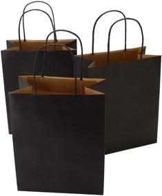 img 4 attached to 🛍️ Ronvir 8x4.75x10.5 Inches 50pcs Black Kraft Paper Bags with Handle - Small Shopping Bag, Merchandise Bag, Party Bag