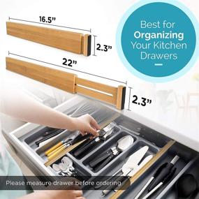 img 2 attached to 🎋 Picodelore Bamboo Storage Dividers - Set of 4 Spring Loaded Wood Drawer Organizers for Kitchen Cabinet, Bathroom Dresser, Closet, Office Desk - Customizable Length, 16.5" - 22" Expandable Size