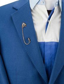 img 2 attached to 👑 Golden Lapel Pin/Brooch: Knighthood Crowned Blue Stone and Hanging Chain