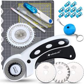 img 4 attached to 🧵 Complete Quilting Rotary Cutter Set: Fabric & Blades Cutter, Foldable Cutting Mat, Sewing Ruler, Measuring Tape, Clips & Pins, Thread Snips, Pencil & Carving Knife