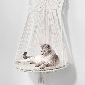 img 3 attached to 🐱 WITUSE 3-in-1 Macrame Hanging Cat Hammock Bed - Butterfly Shape, with Corn Straw Woven Mat and Fluffy Mat Pad - Ideal Indoor Cat Swing and Shelves Bed