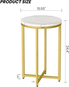 img 1 attached to 🌟 Metal Indoor Round Side Table with Faux Marble Top - Modern Accent Table for Living Room, Bedroom, Balcony, Office - 16'' Diameter, 25'' Height (Gold)