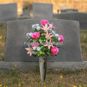 img 3 attached to 🌺 Grey Memorial Grave Decorations - Everlasting Silk Flowers Cemetery Vase with Stakes, Plastic Flower Vases with Ground Spikes and Draining Holes - Ideal for Garden, Lawn, Yard - Size: 12.7x2.75x3.25, M