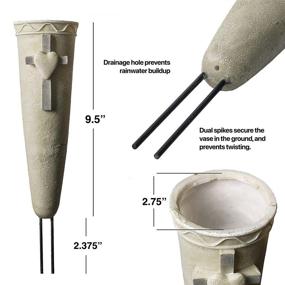 img 2 attached to 🌺 Grey Memorial Grave Decorations - Everlasting Silk Flowers Cemetery Vase with Stakes, Plastic Flower Vases with Ground Spikes and Draining Holes - Ideal for Garden, Lawn, Yard - Size: 12.7x2.75x3.25, M