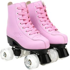 img 3 attached to 🛼 Classic High-top Roller Skates for Women - Fluorescent Green, Double Row Wheels - Outdoor Fancy Roller Skate Shoes for Unisex Adults, Beginners & Youth