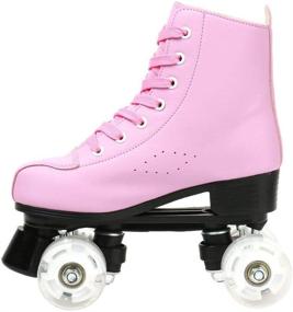 img 1 attached to 🛼 Classic High-top Roller Skates for Women - Fluorescent Green, Double Row Wheels - Outdoor Fancy Roller Skate Shoes for Unisex Adults, Beginners & Youth