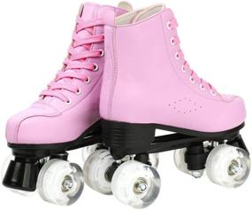 img 2 attached to 🛼 Classic High-top Roller Skates for Women - Fluorescent Green, Double Row Wheels - Outdoor Fancy Roller Skate Shoes for Unisex Adults, Beginners & Youth