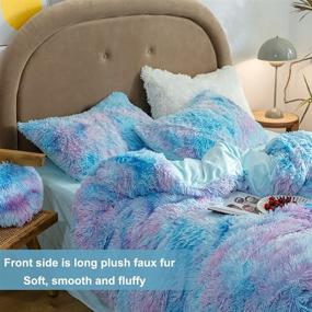 img 1 attached to 🛏️ Full Size Blue Tie Dyed Duvet Cover Set by SUCSES: Soft Plush Shaggy Velvet Bedding with 2 Pillow Shams