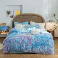 🛏️ full size blue tie dyed duvet cover set by sucses: soft plush shaggy velvet bedding with 2 pillow shams logo