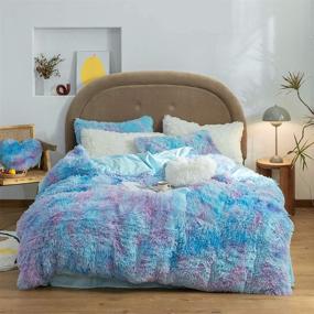 img 4 attached to 🛏️ Full Size Blue Tie Dyed Duvet Cover Set by SUCSES: Soft Plush Shaggy Velvet Bedding with 2 Pillow Shams