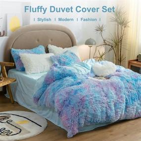 img 3 attached to 🛏️ Full Size Blue Tie Dyed Duvet Cover Set by SUCSES: Soft Plush Shaggy Velvet Bedding with 2 Pillow Shams