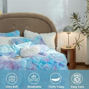 img 2 attached to 🛏️ Full Size Blue Tie Dyed Duvet Cover Set by SUCSES: Soft Plush Shaggy Velvet Bedding with 2 Pillow Shams