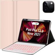 enhanced keyboard case for ipad pro 12.9 2021 5th generation: sleek smart folio with backlit wireless keyboard, rechargeable battery, auto sleep/wake, magnetic pencil holder - 7 colors logo