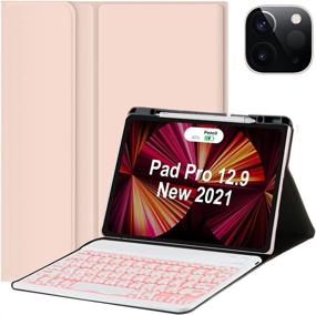 img 4 attached to Enhanced Keyboard Case for iPad Pro 12.9 2021 5th Generation: Sleek Smart Folio with Backlit Wireless Keyboard, Rechargeable Battery, Auto Sleep/Wake, Magnetic Pencil Holder - 7 Colors