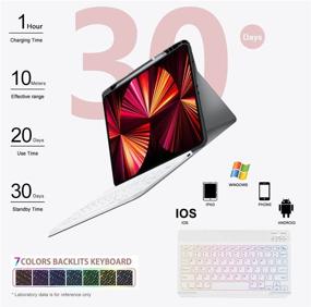 img 2 attached to Enhanced Keyboard Case for iPad Pro 12.9 2021 5th Generation: Sleek Smart Folio with Backlit Wireless Keyboard, Rechargeable Battery, Auto Sleep/Wake, Magnetic Pencil Holder - 7 Colors