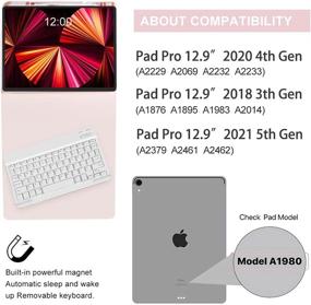 img 3 attached to Enhanced Keyboard Case for iPad Pro 12.9 2021 5th Generation: Sleek Smart Folio with Backlit Wireless Keyboard, Rechargeable Battery, Auto Sleep/Wake, Magnetic Pencil Holder - 7 Colors