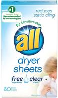 ultra-gentle and hypoallergenic: all fabric softener dryer sheets 🌿 for sensitive skin - free and clear formula, 80 count logo