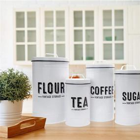 img 3 attached to 🏡 Stunning Farmhouse Kitchen Canister Set - Set of 4 Air-tight Containers for Flour, Sugar, Coffee, and Tea | Enhance Your Kitchen Counter with Style