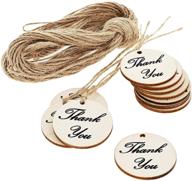 juvale 100-pack thank you wood tags with twine for wedding and baby shower party favors, 1.5 inches - celebrate with us! logo