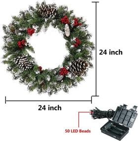 img 3 attached to Christmas Wreath: Pre-Lit 24'' Artificial Wreath with 50 LED Lights, Timer, Pine 🎄 Cone, Red Berries - Battery Operated Xmas Decoration for Front Door, Fireplace - Indoor/Outdoor Use