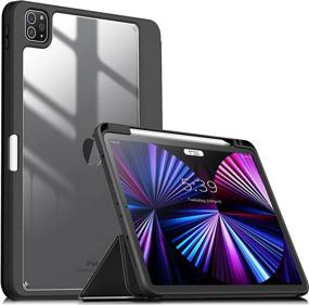 img 4 attached to 📱 Infiland Clear Transparent Back iPad Pro 11 inch 2021 Case with Pencil Holder - Compatible with iPad Pro 11 2018/2020/2021 - Black (Supports 2nd Gen Pencil Wireless Charging)