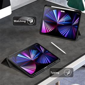 img 1 attached to 📱 Infiland Clear Transparent Back iPad Pro 11 inch 2021 Case with Pencil Holder - Compatible with iPad Pro 11 2018/2020/2021 - Black (Supports 2nd Gen Pencil Wireless Charging)