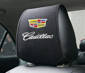 img 3 attached to 🚗 2-Pack Cadillac Headrest Covers - Luxury Black Velveteen Fabric with Car Logo - Universal Fit for All Car Models