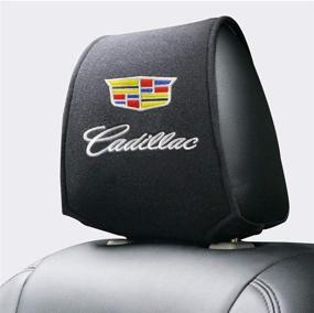 img 1 attached to 🚗 2-Pack Cadillac Headrest Covers - Luxury Black Velveteen Fabric with Car Logo - Universal Fit for All Car Models